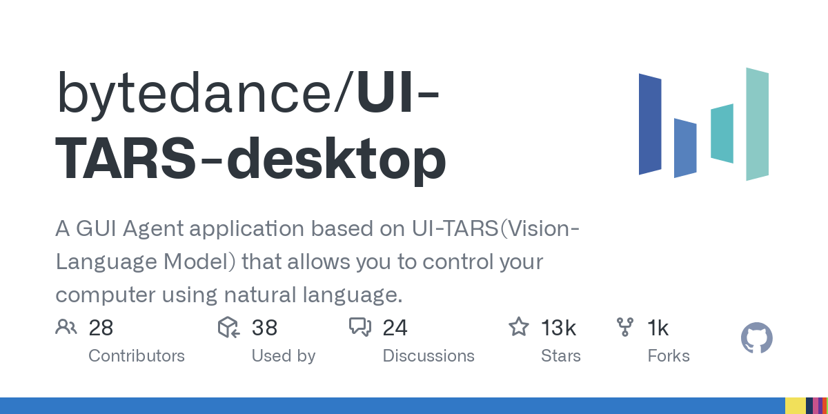 Giao diện dự án mã nguồn mở UI-TARS-desktop của ByteDance trên GitHub, cho phép điều khiển máy tính bằng ngôn ngữ tự nhiên thông qua mô hình thị giác-ngôn ngữ.